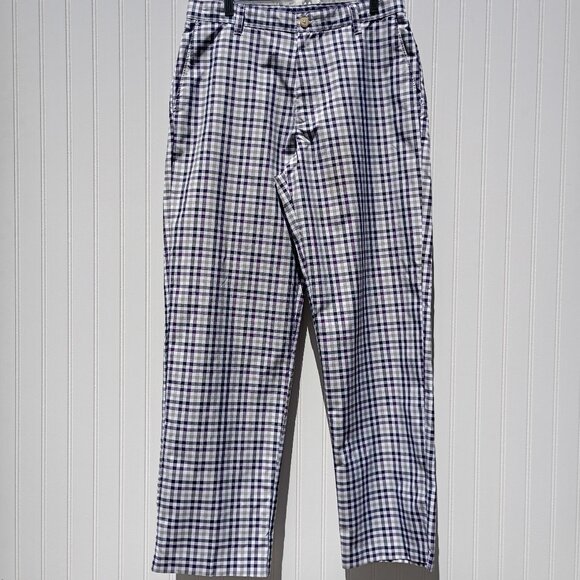 IZOD Golf Pants Mens 32 x 32 Plaid PerformX Flat Front Polyester Straight Leg - Picture 1 of 11